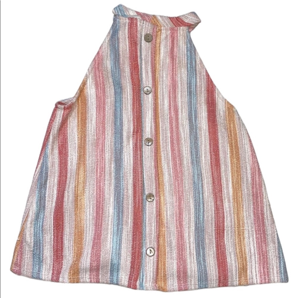 10/$63 Anthropologie W5 red pink yellow blue white stripe halter top - Picture 2 of 5